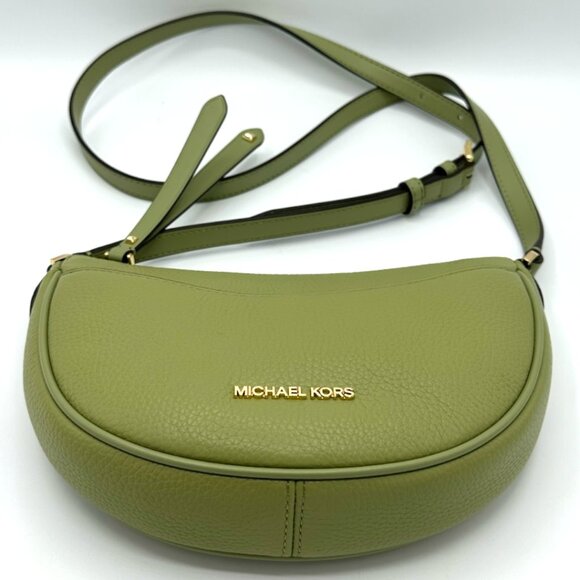 Michael Kors Dover Small Mini Half-Moon Leather Crossbody Bag - Light Sage - Picture 9 of 15